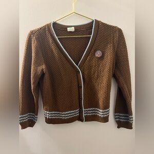 Vintage Girl Scouts Brown V-Neck Button-Up Preppy Sweater